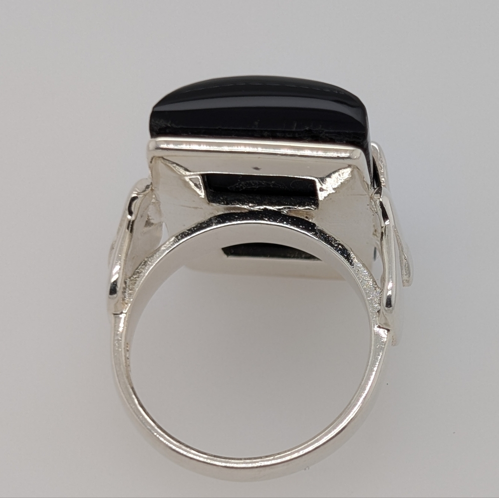 Sterling Silver Cocktail Ring W/ Rectangular Onyx… - image 7